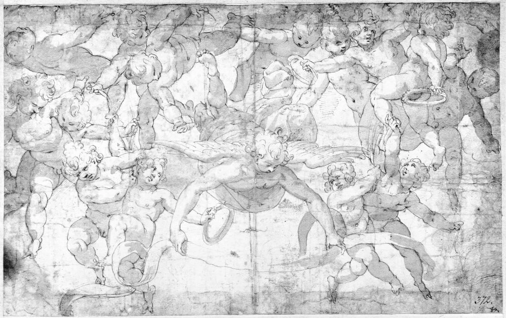 Angelo che regge un nastro, circondato da putti - Nationalmuseum